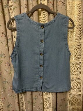 Amber Sky 100% Tencel Chambray Button Back Tank Top Lightweight Size M